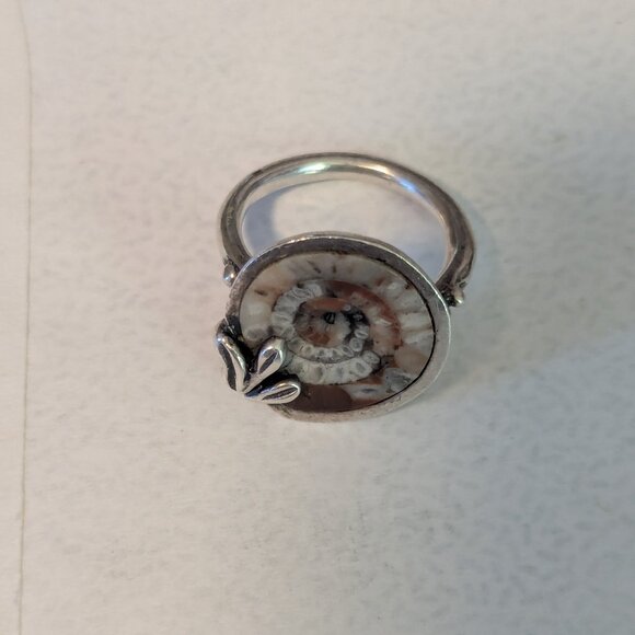 Vintage Nautilus Ammonite Fossil Shell Ring Sterling Silver Leaf Boho Unique - Picture 6 of 8